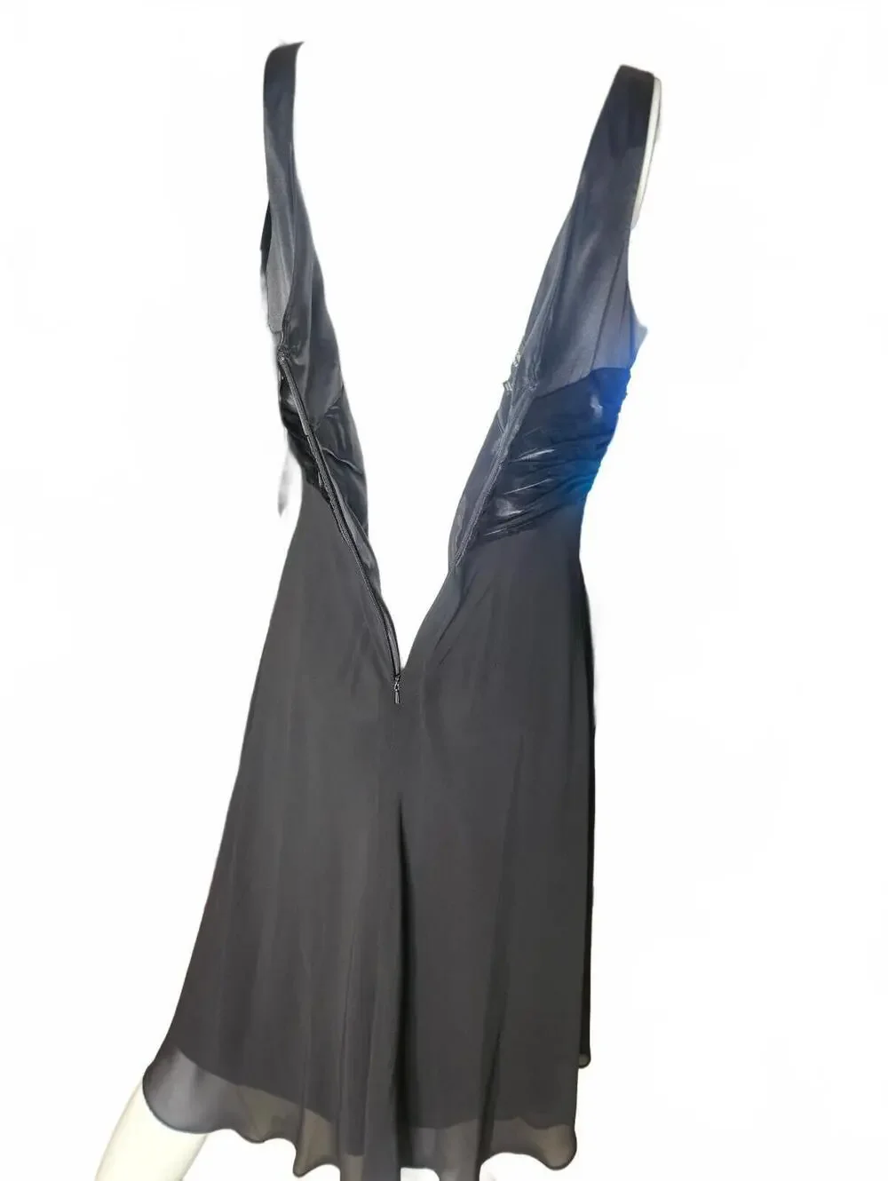 Jones New York Black Sleeveless V-Neck Midi Dress Sz 12  Sheer Overlay Lined